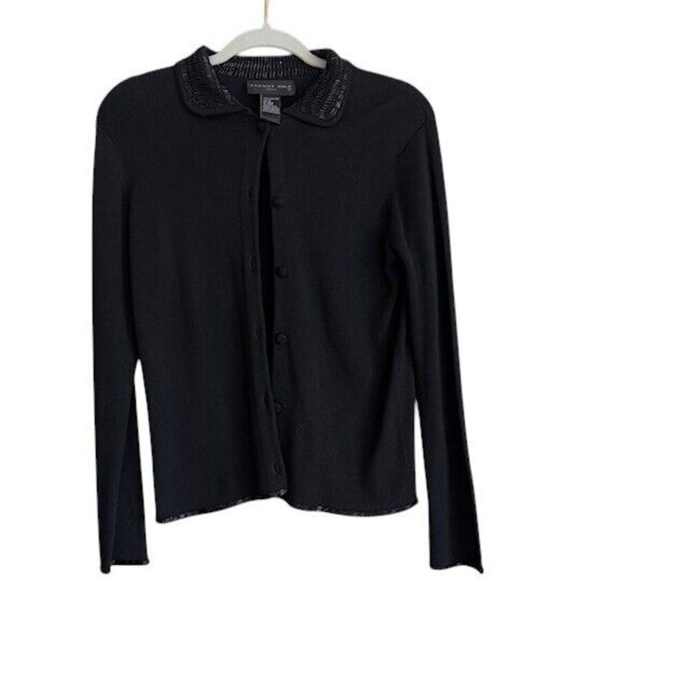 August Silk Women‎ Cardigan Button Up Long Sleeve 100% Silk SMALL BEADED Sweater